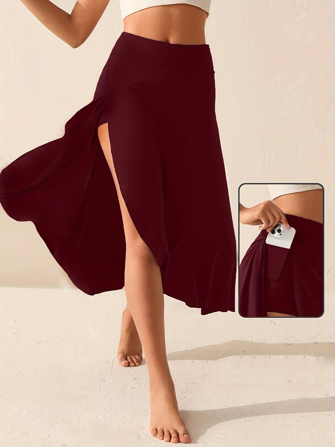 Sommerlicher Bleistiftrock mit hohem Schlitz & versteckten Taschen – Asymmetrischer Bodycon Rock für Damen